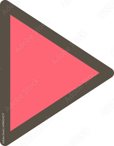 赤い横向き三角形のシンプルなイラスト