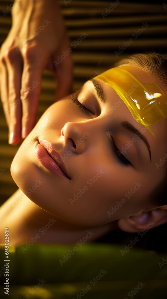 Preparing for an oil spa treatment. Hands pouring natural oil from a pitcher into a bowl of floating flowers. Beauty Salon.Peace and relaxation.Thai beauty services.Massage applying liquid on the face - obrazy, fototapety, plakaty 