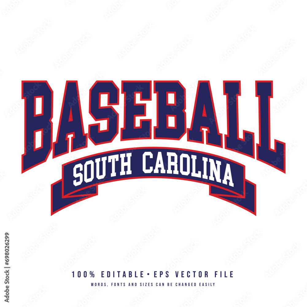 Baseball South Carolina typography design vector. Editable college t-shirt design printable text effect vector	