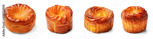 Collection Kouign amann French pastries of Brittany region closeup on isolate transparency background, PNG