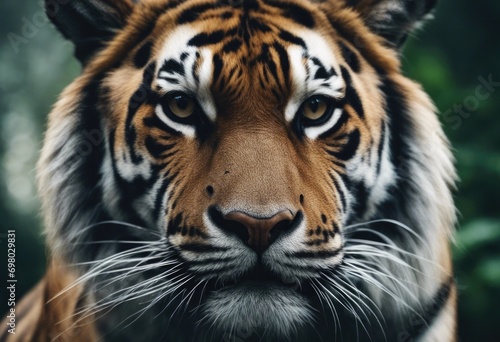 AI generated illustration of a majestic tiger standing in a deep and lush forest