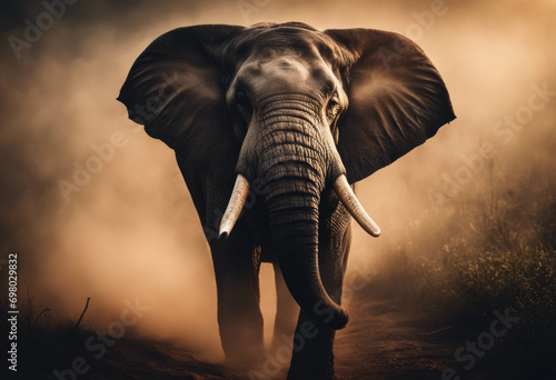 AI generated illustration of A majestic elephant standing in a forest