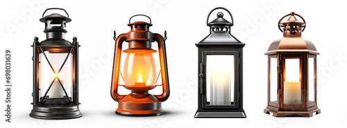 Collection of old lamp set on isolate transparency background, PNG 
