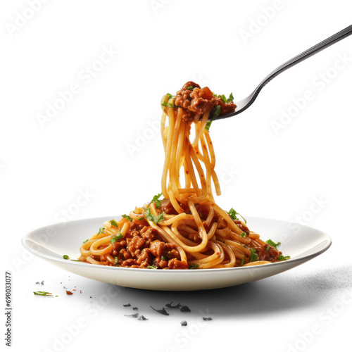 Pasta bolognese on white bowl isolate transparency background, PNG