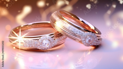 Eternal Bond: Elegant Rose Gold Diamond Wedding Rings on Glittering Background
