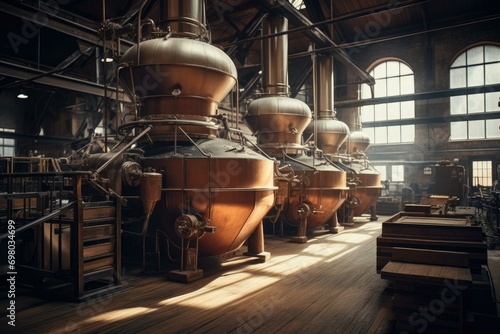 A bustling grain processing plant with massive gears, filling the air with the aroma of fresh grain. Generative AI. photo