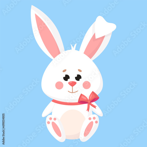 Vector cute happy easter cartoon white bunny isolated on white. Holidays rabbit character