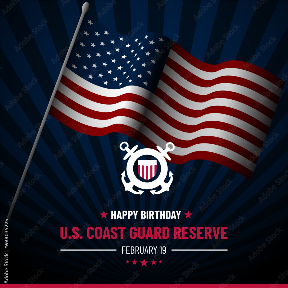 U.S. Coast Guard Reserve Birthday February 19 Background Vector Illustration U.S. Coast Guard Reserve Birthday February 19 Background Vector Illustration