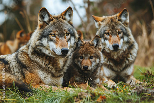 wolf family in the grassland © Angah
