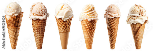Collection of ice cream cones isolated on white background PNG