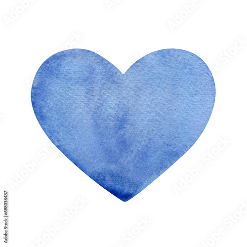Watercolor blue heart isolated on a white background.