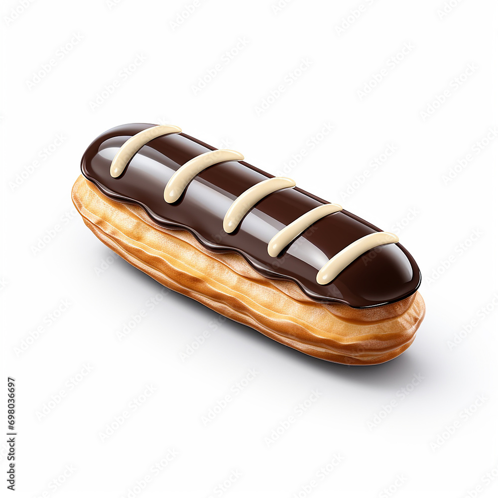 Chocolate eclair isolated on white background. 3d illustration. Chocolate eclair isolated on white background. 3d illustration.