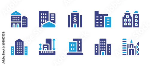 Building icon set. Duotone color. Vector illustration. Containing building, furniture, corporation, buildings.