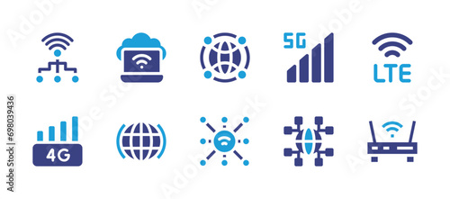 Internet icon set. Duotone color. Vector illustration. Containing internet, g, connection, global network, lte, world, wifi, modem.