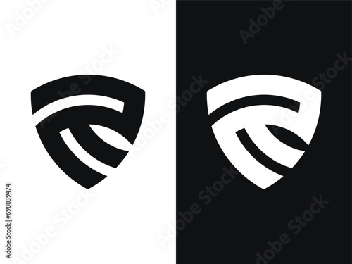 RE letter shield shape logo design