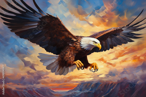 Bold, heavy lines crafting the abstract form of a majestic, weighty eagle soaring through an unseen sky. photo