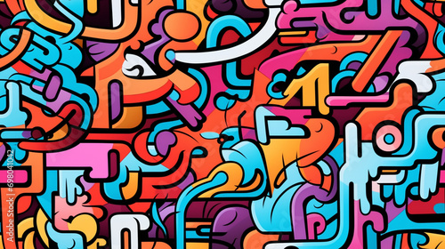 Colorful illustrated abtract art graffiti doodle seamless pattern