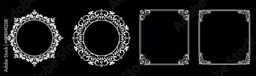 Set of decorative frames Elegant vector element for design in Eastern style, place for text. Floral black and white borders. Lace illustration for invitations and greeting cards.
