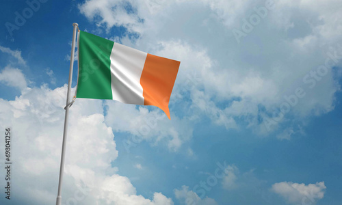 irish flag ireland country national waving wind blue sky background copy space sign national republic 17 seventeen day march month saint patrick day st.patrick day ireland clover festival travel state photo