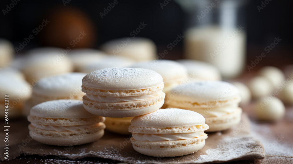 vanilla French macaroons, on a table vanilla French macaroons, on a table