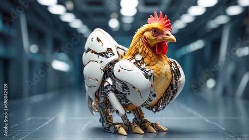 Chicken in an android robot costume