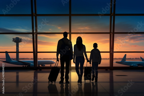 family standing silhouette in airport terminal © dobok