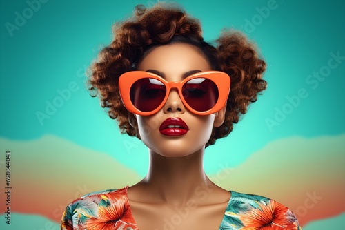 young woman with sunglasses isolated