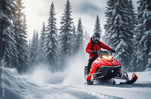 Man riding snowmobile photo
