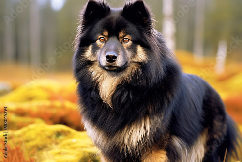 Swedish Lapphund purebred beautiful breed of dog, background nature