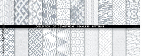 Geometric set of seamless gray and white patterns. Simple vector graphics.