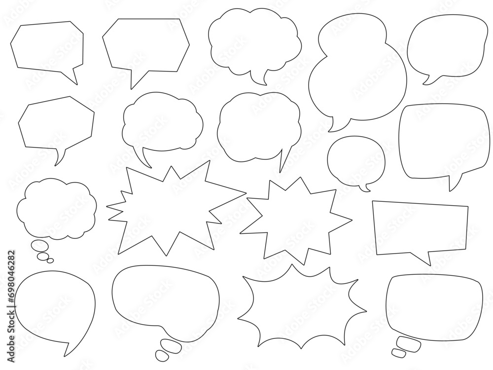 Obraz premium Doodle style pop speech bubble illustration set speech bubble frame handwritten style decoration. POP frame for comic or manga.
