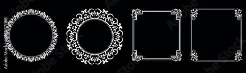 Set of decorative frames Elegant vector element for design in Eastern style, place for text. Floral black and white borders. Lace illustration for invitations and greeting cards.