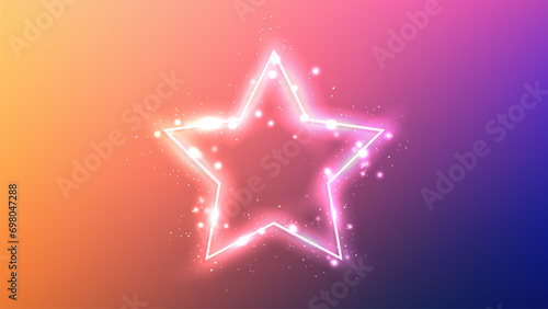 Neon frame in star form with shining effects and sparkles