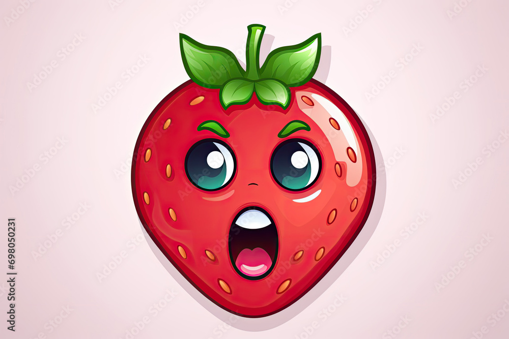 Obraz premium Cartoon Strawberry Emoticon Character With Face
