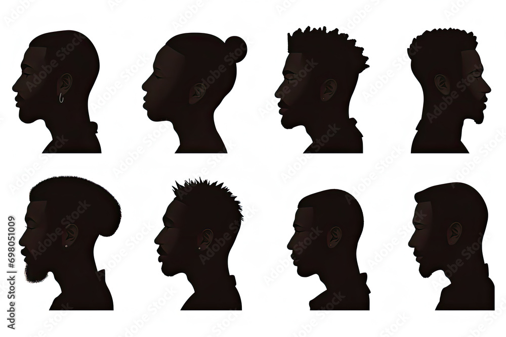 Variety Of Hairstyles Showcased By African American Men In Silhouette
