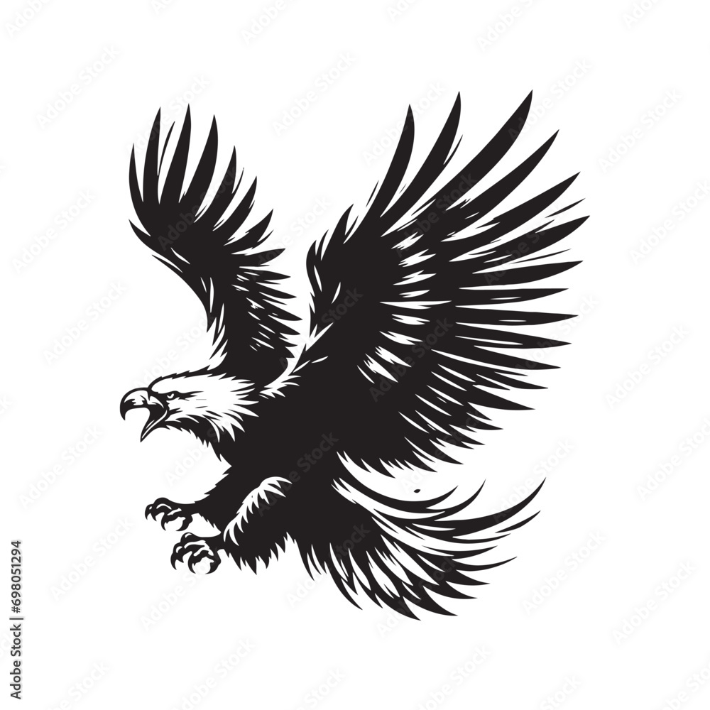 Fototapeta premium Sky Sovereignty: The Commanding Flying Eagle Silhouette, Asserting the Sovereignty of Birds in the Vast Sky. 