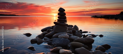 Sunset beach meditation landscape. Beach at sunset