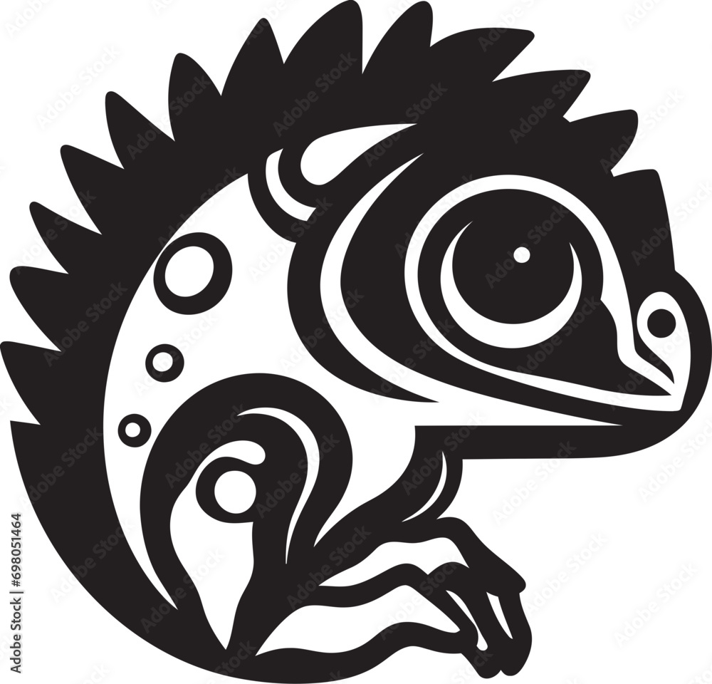 Naklejka premium Mystical Chromatics Chameleon Black Vector Insignia Sleek Adaptations Noir Chameleon Logo Glyph