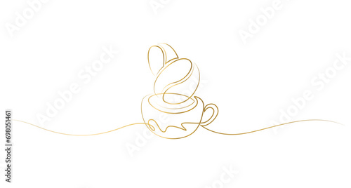 Continuous Thin Line Cup and Coffee with Illustration.vector eps 10