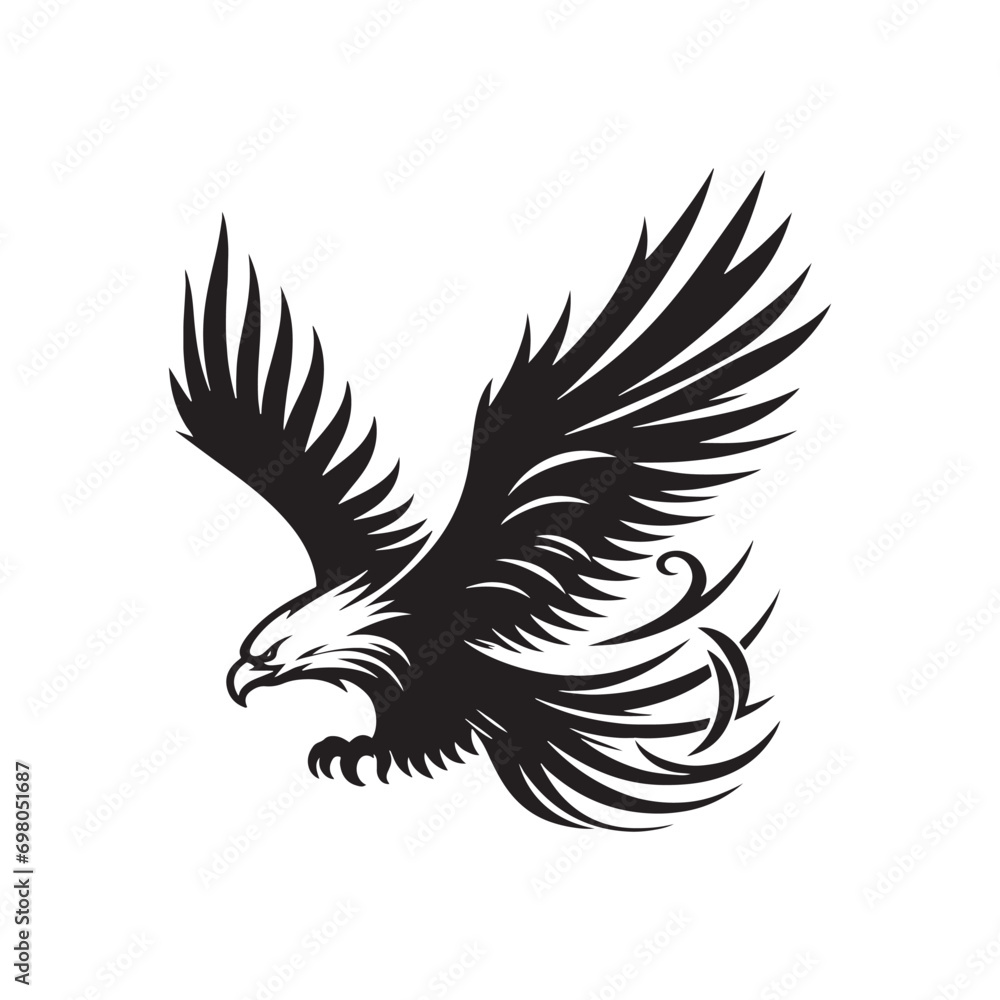 Obraz premium Flying Eagle Silhouette: Majestic Hawk, Soaring in the Sky with Graceful Wings, A Symbol of Freedom and Power in Silhouette Form. 