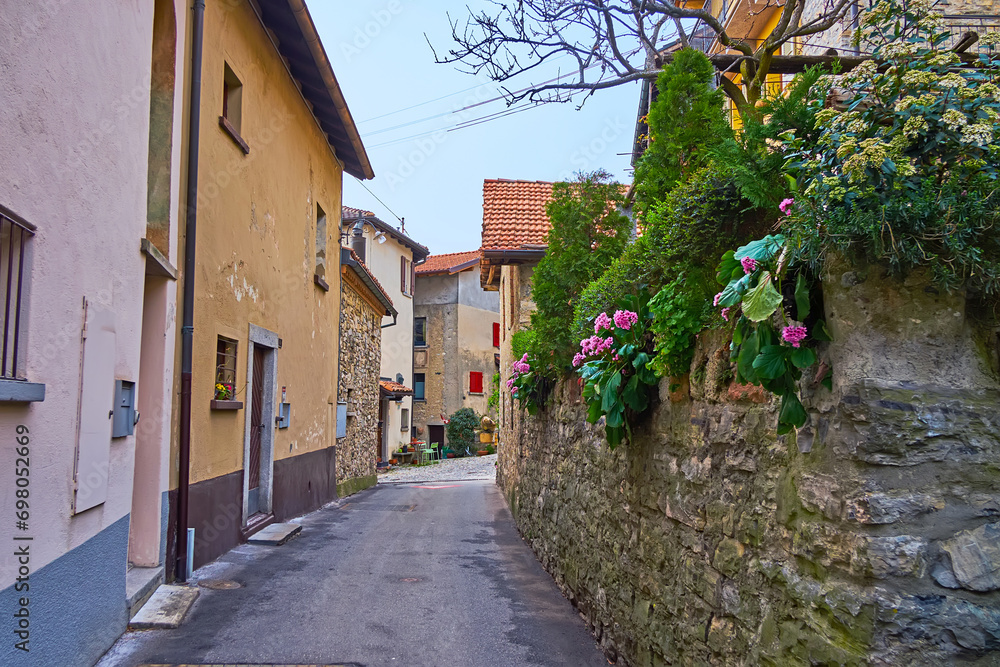 The scenic street of Bre village, Ticino, Switzerland