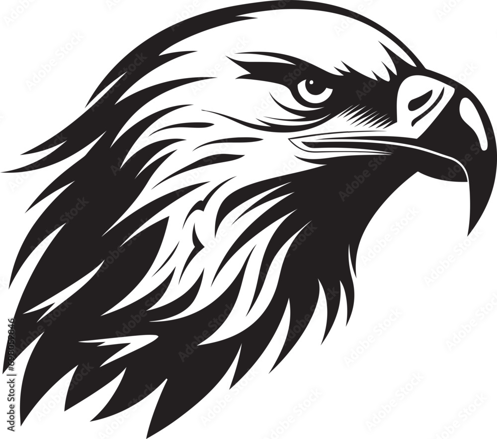 Naklejka premium Silhouetted Predator Black Vector Eagle Icon Skyborne Majesty Eagle Logo Glyph