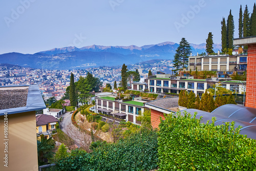 The modern terrace housing in Ruvigliana, Lugano, Switzerland photo