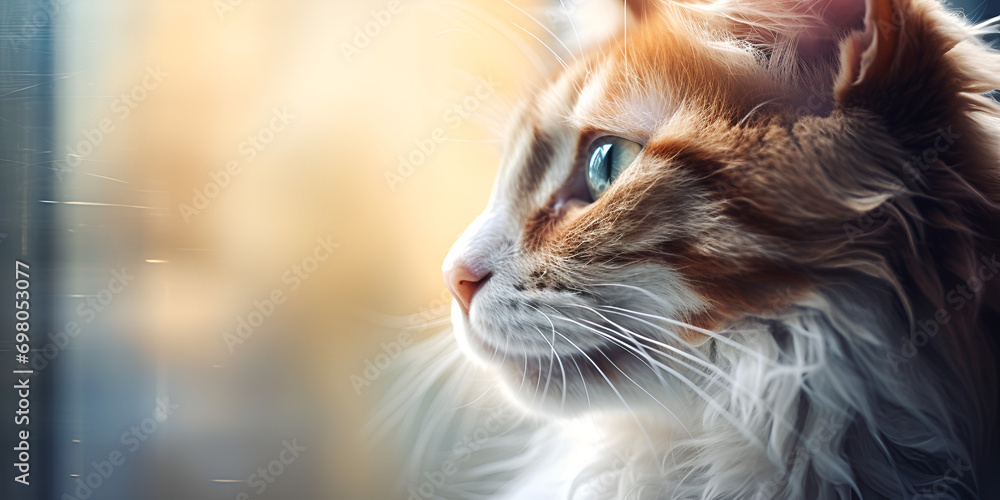 white and ginger cat with yellow eyes created using, Cute Maine Coon cat portrait on black background Fluffy pet, Beautiful cat, A picture of a cat Generative AI

