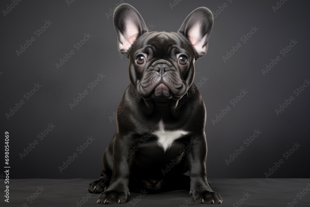 AI generated illustration of a black French Bulldog on a dark background