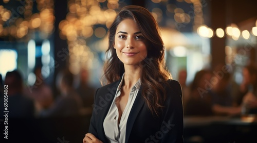 portrait of young woman executive standing in office smiling © Barosanu