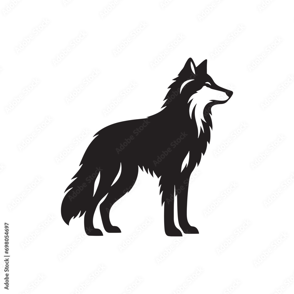 Black Vector Wolf Silhouette: Artistic Renderings of Animal Majesty, Simplified Yet Powerful Representations
