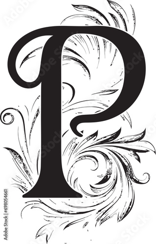 Primeval Serenity Ancient Font P Vector Art Pearly Script Lustrous Letter P Decor Vector