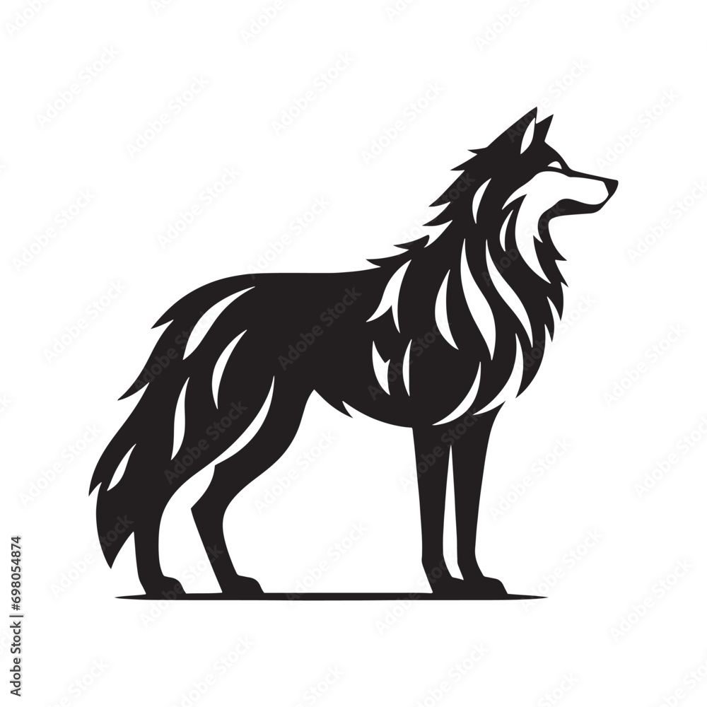 Black Vector Wolf Silhouette: Wildlife Charm in Simplified Forms, Animal Beauty Captured in Artistic Shadows

