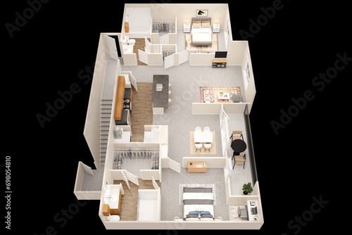 1bhk 2bhk 3bhk with parking  3D floor plan 3d modelling render concept . photo